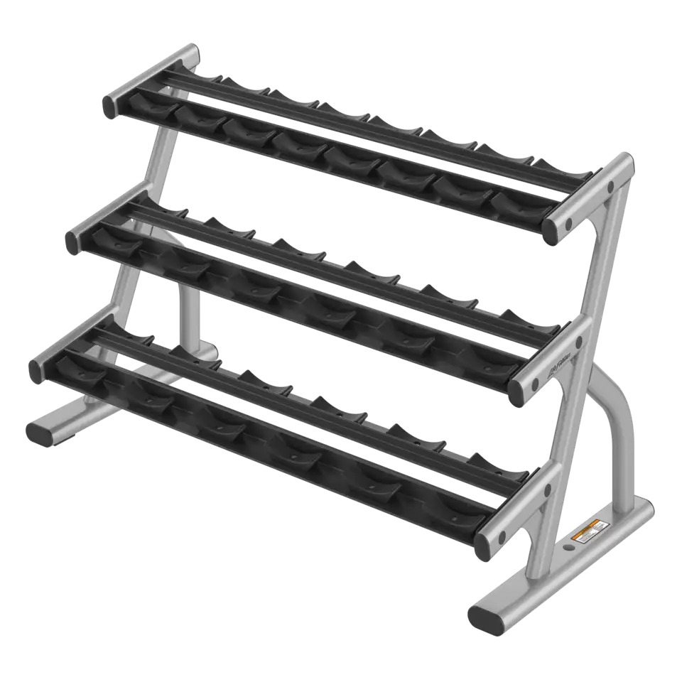 storage-rack-life-fitness-saddle-dumbbell-rack-short 3 szintes kézisúlyzó-tartó állvány, rövid bölcsős kivitel - Image 1